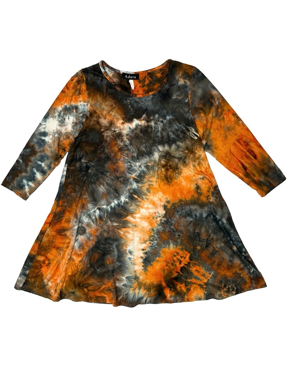 Adara Orange Gray Tie Dye A-Line Long Shirt Whimsygoth Hippie Summer Small